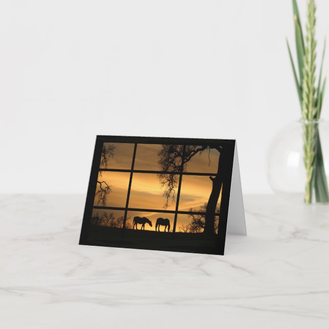 Denken Sie an Ihre Pferde im Sonnenuntergang-Fenst Karte (Vorderseite)