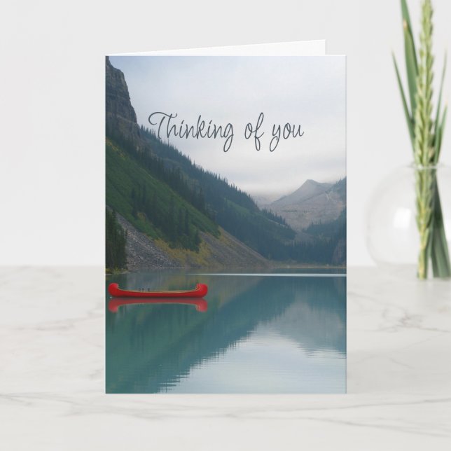 Denken Sie an Ihre Red Canoe Calm Lake Mountains Karte (Vorderseite)