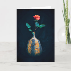 Denken Sie an Ihre Single-Rose in Vase-Fotografie Feiertagskarte