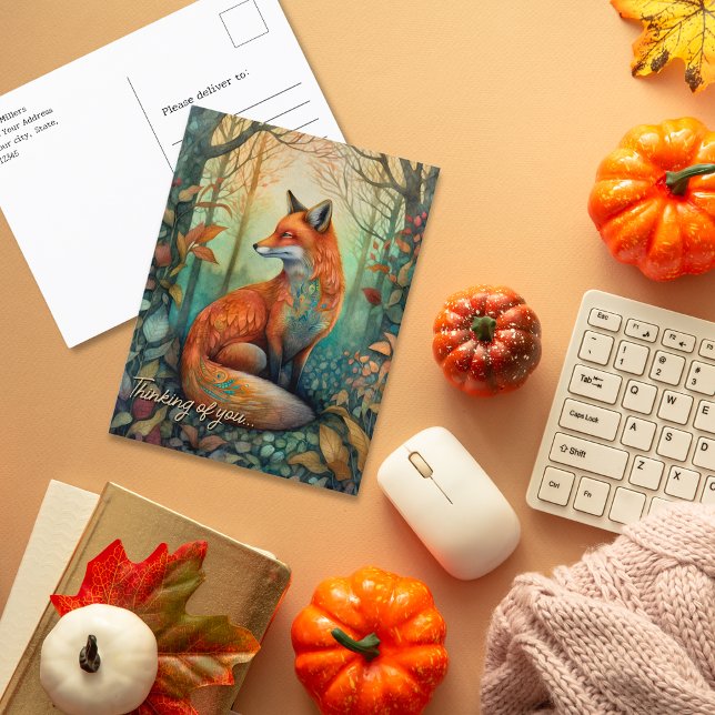 Denken Sie an Ihren Mystischen Fox im Herbst Postkarte (Thinking of you Mystical forest fox in fall Postcard)