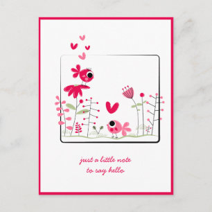 Denken Sie an Pink Whimsical Pink Birds Blume Postkarte