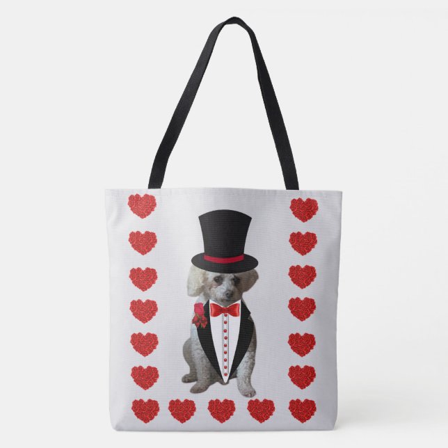 Denken Sie an Poodle Grey Red Shoulder Tote Tag (Vorderseite)