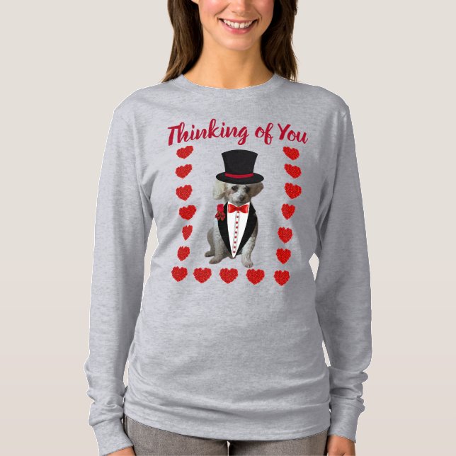 Denken Sie an Poodle Red Gray Ladys Tshirt (Vorderseite)