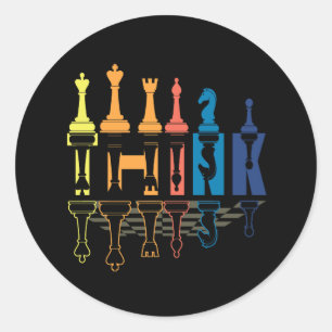 Denken Sie an Retro-Vintage-Schachfiguren Spieler  Runder Aufkleber