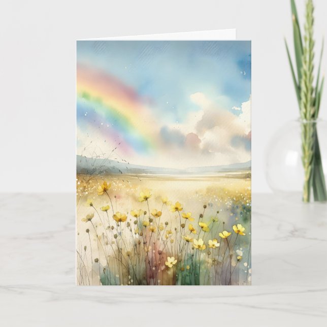 Denken Sie an Sie Dreamy Wildblumen und Regenbogen Karte (Vorderseite)