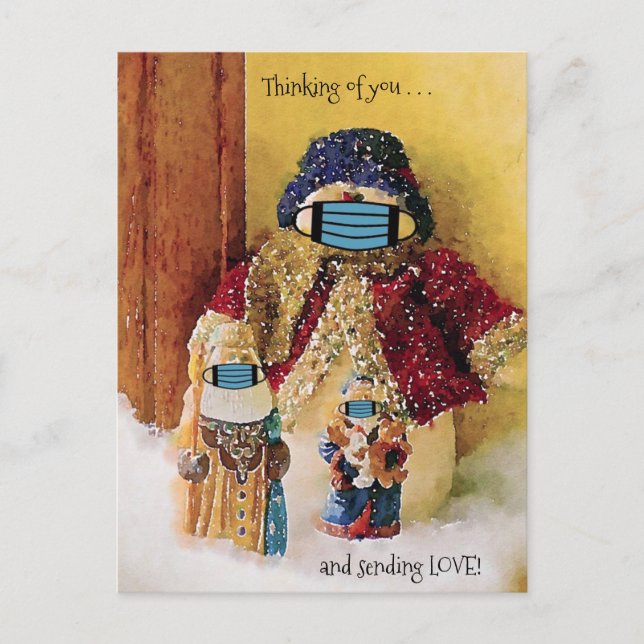 Denken Sie an Sie & Entsende Liebe Santa Snowman Postkarte (Vorderseite)