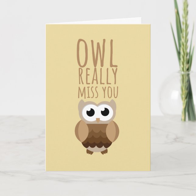 Denken Sie an Sie Funny Owl Pun Verlasst Abschied Karte (Vorderseite)