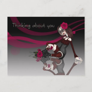 Denken Sie an Sie - Gothic Rag Doll mit Rose Postkarte