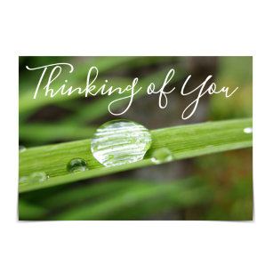 "Denken Sie an Sie" Regentropfen auf der Graskarte Karte