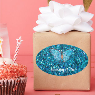 Denken Sie an Sie, Shiny Blue Glitzy Template Ovaler Aufkleber