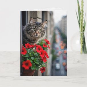 Denken Sie an Tabby Cat in Window Karte