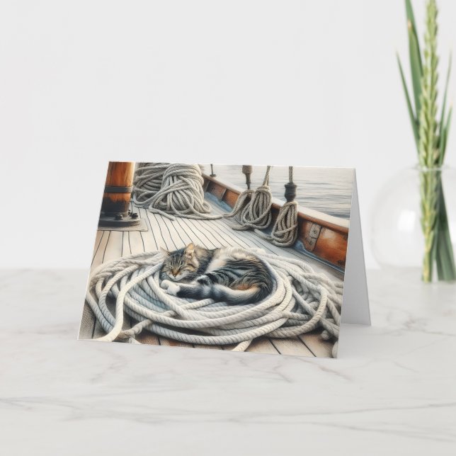 Denken Sie an Tabby Cat Sleeping on Ropes Karte (Vorderseite)