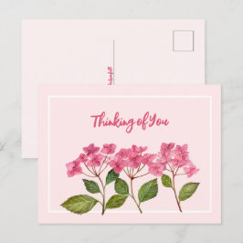 Denken Sie an Watercolor Pink Hydrangea Lacecaps Feiertagspostkarte