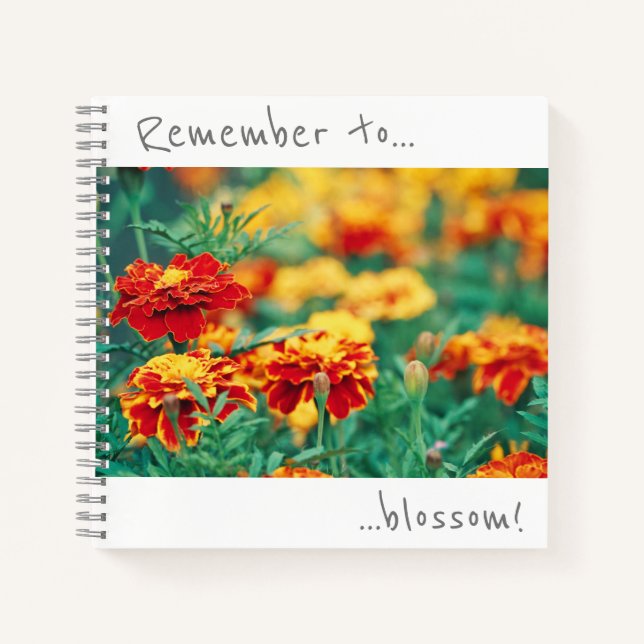 Denken Sie daran, blühen Marigold Blume Notebook Notizbuch (Vorderseite)