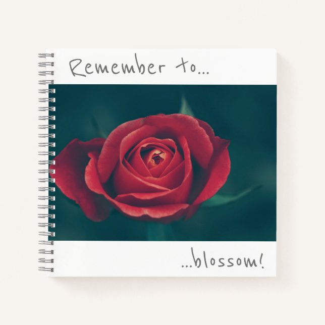 Denken Sie daran, blühen Rote Rose Blume Notebook Notizbuch (Vorderseite)