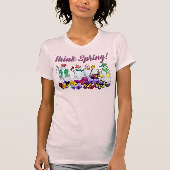 denken Sie Frühling Snowman und T-Shirt (Vorderseite)