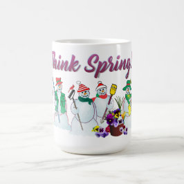 Denken Sie Frühling Snowmen mit Stiefmütterchen Kaffeetasse