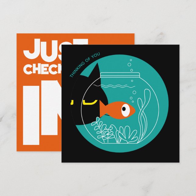 DENKEN SIE - Funny Black Cat & Fish Card Einladung (Vorne/Hinten)