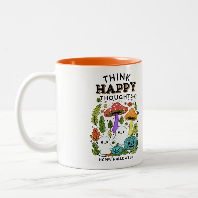 Denken Sie glückliche Gedanken Halloween Collectio Zweifarbige Tasse (Links)