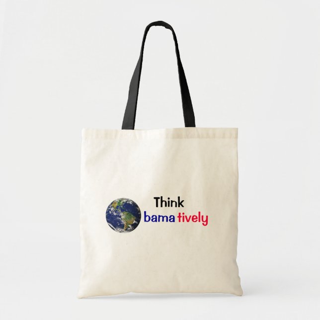 Denken Sie Obamatively_world, Schwarzes, das Blau, Tragetasche (Vorne)