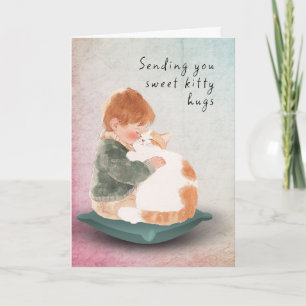 Denken Sie, Sie schicken Hugs Junge und Katze Karte