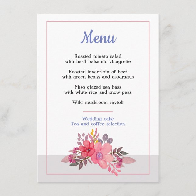 Denken Sie staubiges Rosa-Menü Menükarte (Vorderseite)