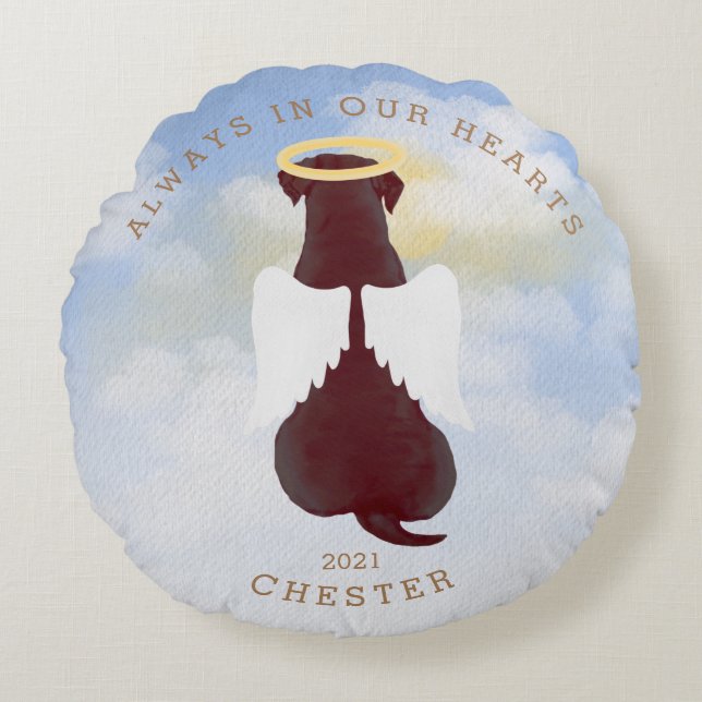 Denkengel Hunde Flügel Foto rund Kissen (Vorderseite)