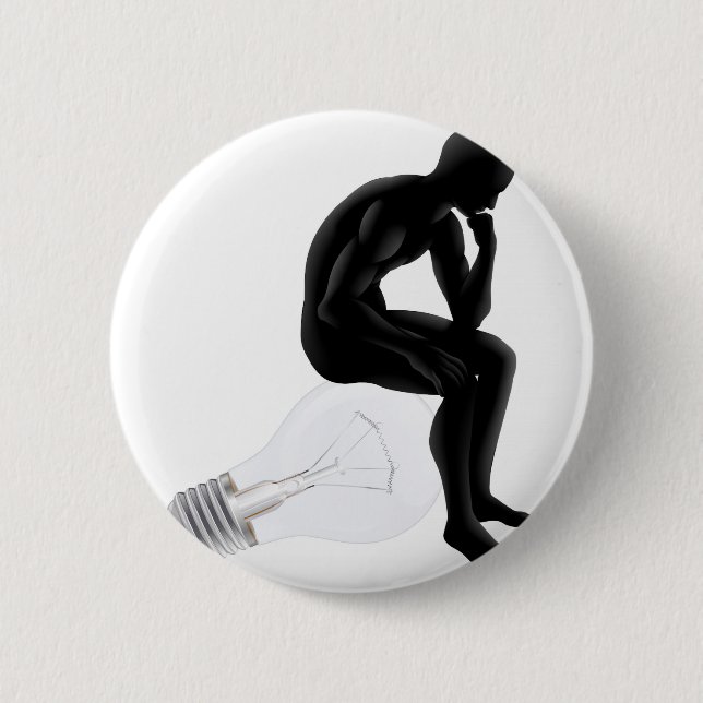 Denker, welche nach einer Idee sucht Button (Vorderseite)