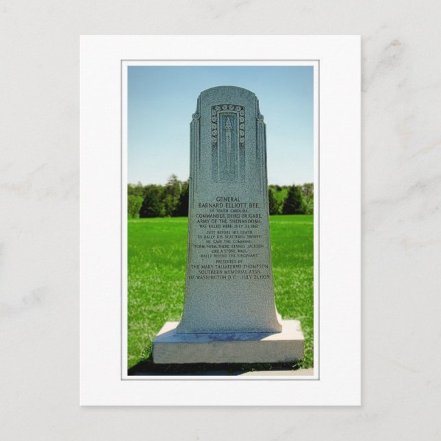 Denkmal von Gen Barnard Bee Postkarte (Vorderseite)