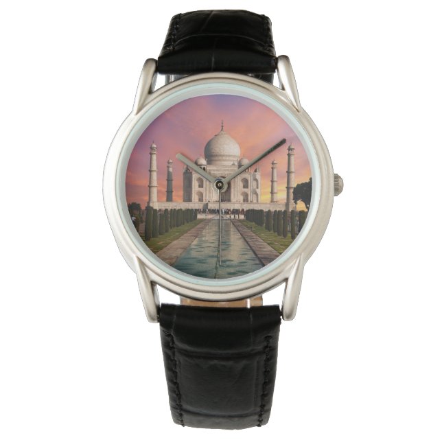 Denkmäler | Farbige Sicht auf den Taj Mahal Armbanduhr (Vorderseite)