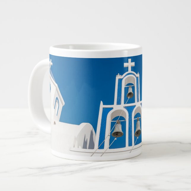 Denkmäler Greek Blue Dome Church Jumbo-Tasse (Vorderseite Links)