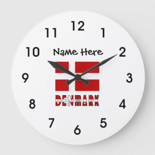 Denmark and Danish Flag with Your Name Große Wanduhr
