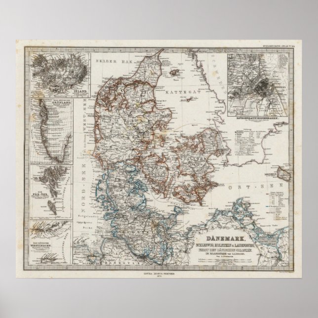 Denmark Atlas Map with 5 inset maps Poster (Vorne)