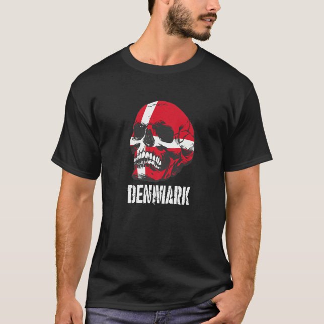 Denmark Flag Skull Danish Pride Patriotic T-Shirt (Vorderseite)