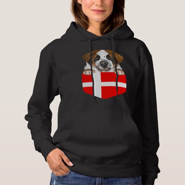 Denmark Flag St Bernard Dog In Pocket Hoodie (Vorderseite)