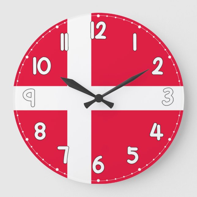 Denmark Flag Wall Clock – Patriotic Danish Decor Große Wanduhr (Vorderseite)