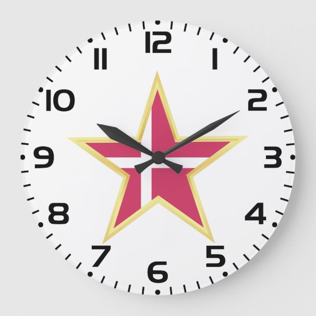 Denmark National Flag Star Shape Große Wanduhr (Vorderseite)