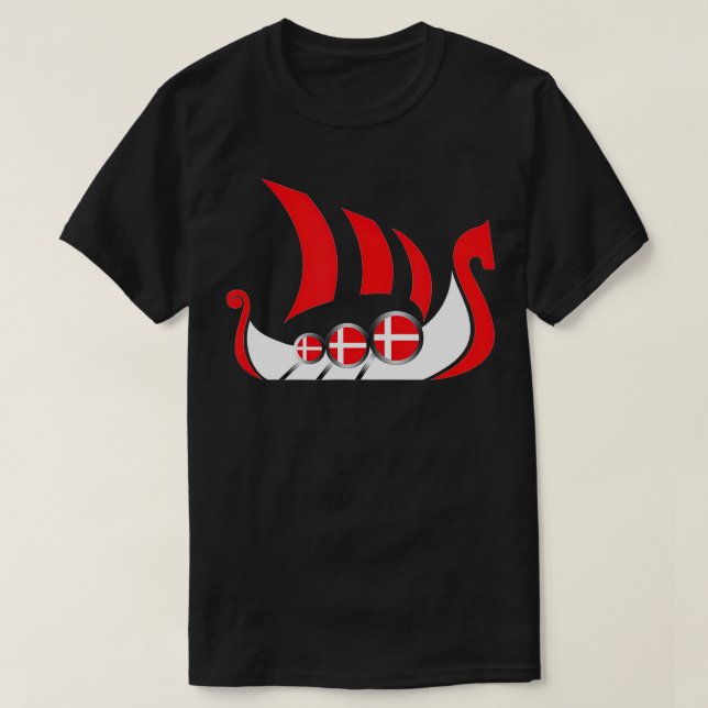 Denmark Viking Ship  Danish Flag Dragon Boat  T-Shirt (Design vorne)