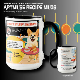 DENNY'S STUBBY SAUSAGES Corgi Art Muse Recipe Tasse