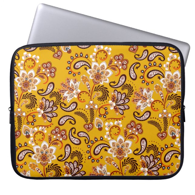 Dense blumengeschmückte Hand zeichnete Fantasy-Blu Laptopschutzhülle (Vorderseite)