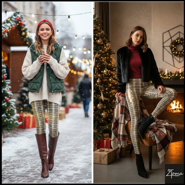 Dense Brown Black Mini Plaid Check Leggings (Von Creator hochgeladen)