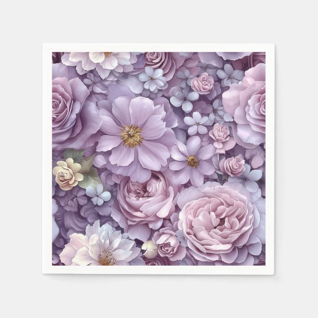 Dense Pastel Pink und Lila botanische Kunst Serviette (Vorderseite)