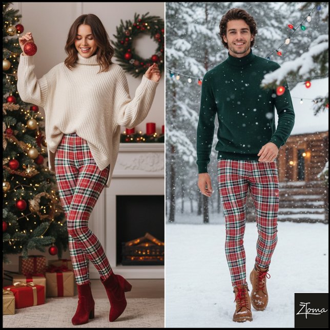 Dense Red Green Christmas Tartan Plaid Leggings (Von Creator hochgeladen)