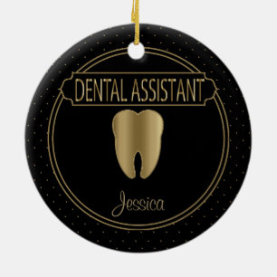 Dental 🦷 Assistant - Black and Gold Keramik Ornament