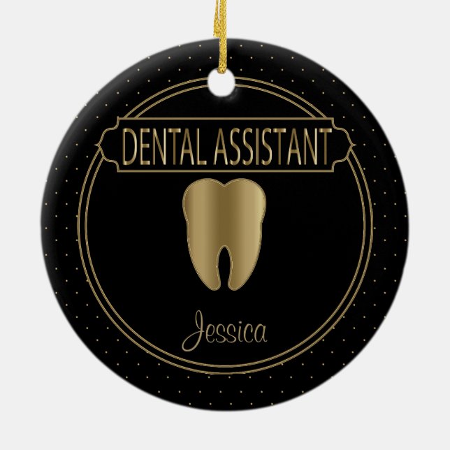 Dental 🦷 Assistant - Black and Gold Keramik Ornament (Hinten)