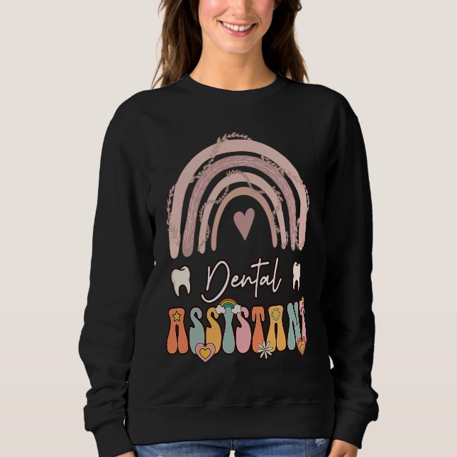 Dental Assistant Groovy Retro Vintage Rainbow Cute Sweatshirt (Vorderseite)