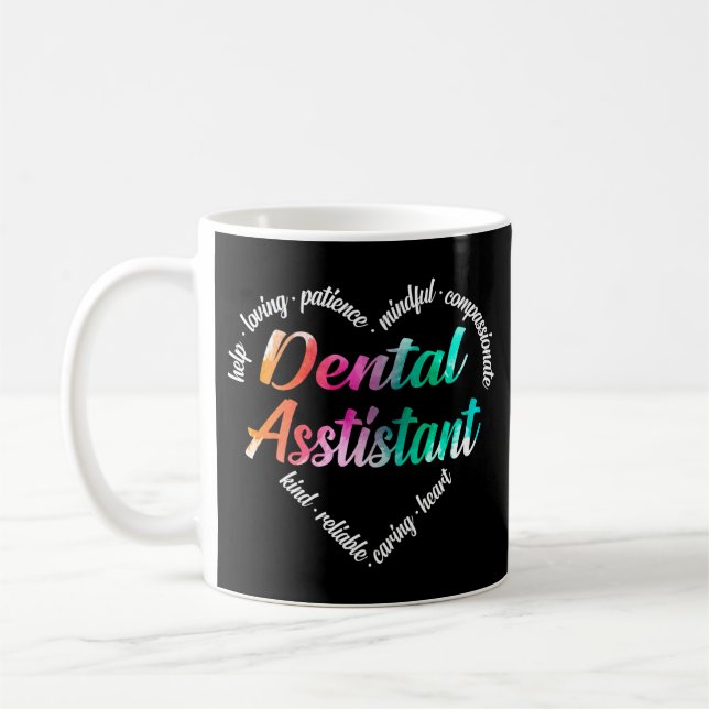 Dental Assistant Heart Word Cloud Watercolor Kaffeetasse (Links)