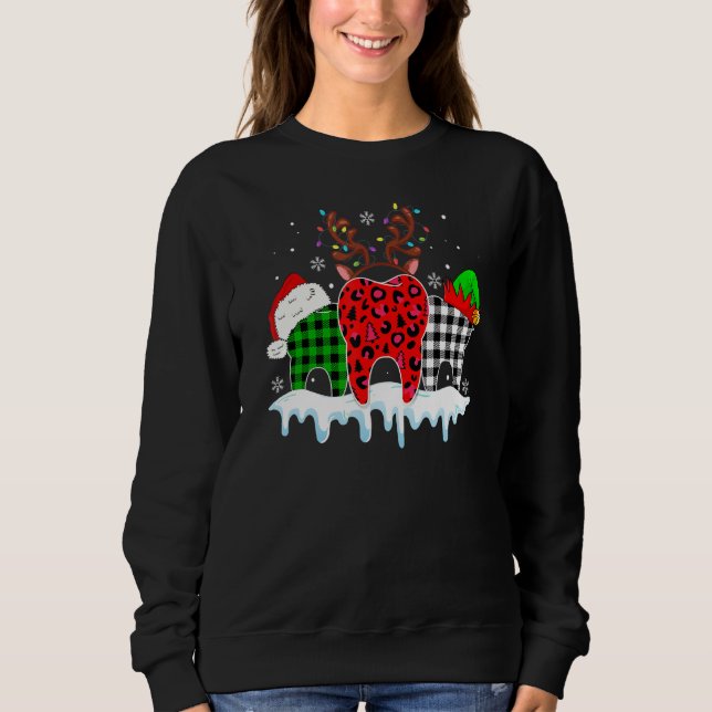 Dental Assistant Merry Christmas Leopard Plaid Too Sweatshirt (Vorderseite)