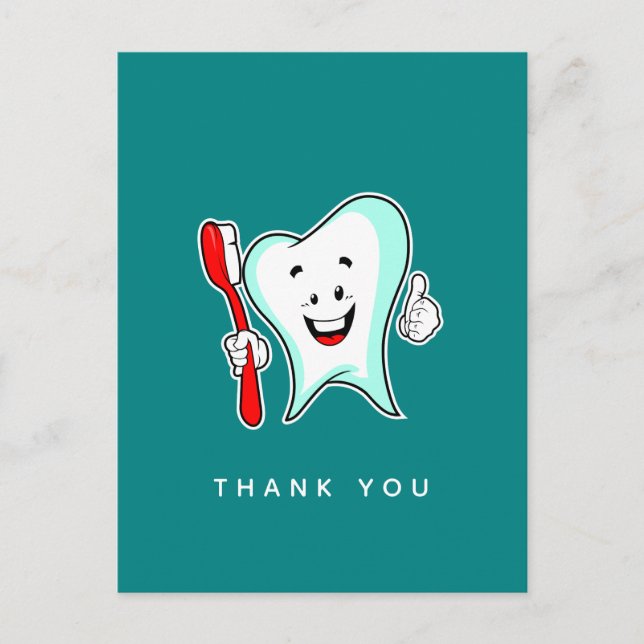 Dental Care Happy Tooth mit Toothbrush Vielen Dank Postkarte (Vorderseite)