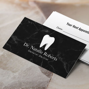 Dental Care Tooth Logo Dark Marble Dentist Terminkarte